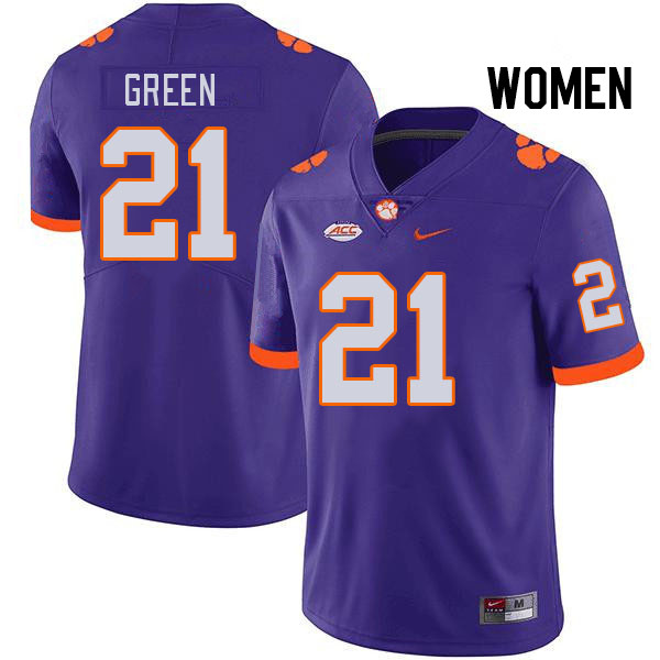 Women's Clemson Tigers Jarvis Green #21 College Purple NCAA Authentic Football Stitched Jersey 23DD30DI